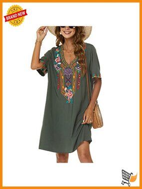 Embroidered Mexican Peasant Dress Plus Size Fiesta Boho Tunic